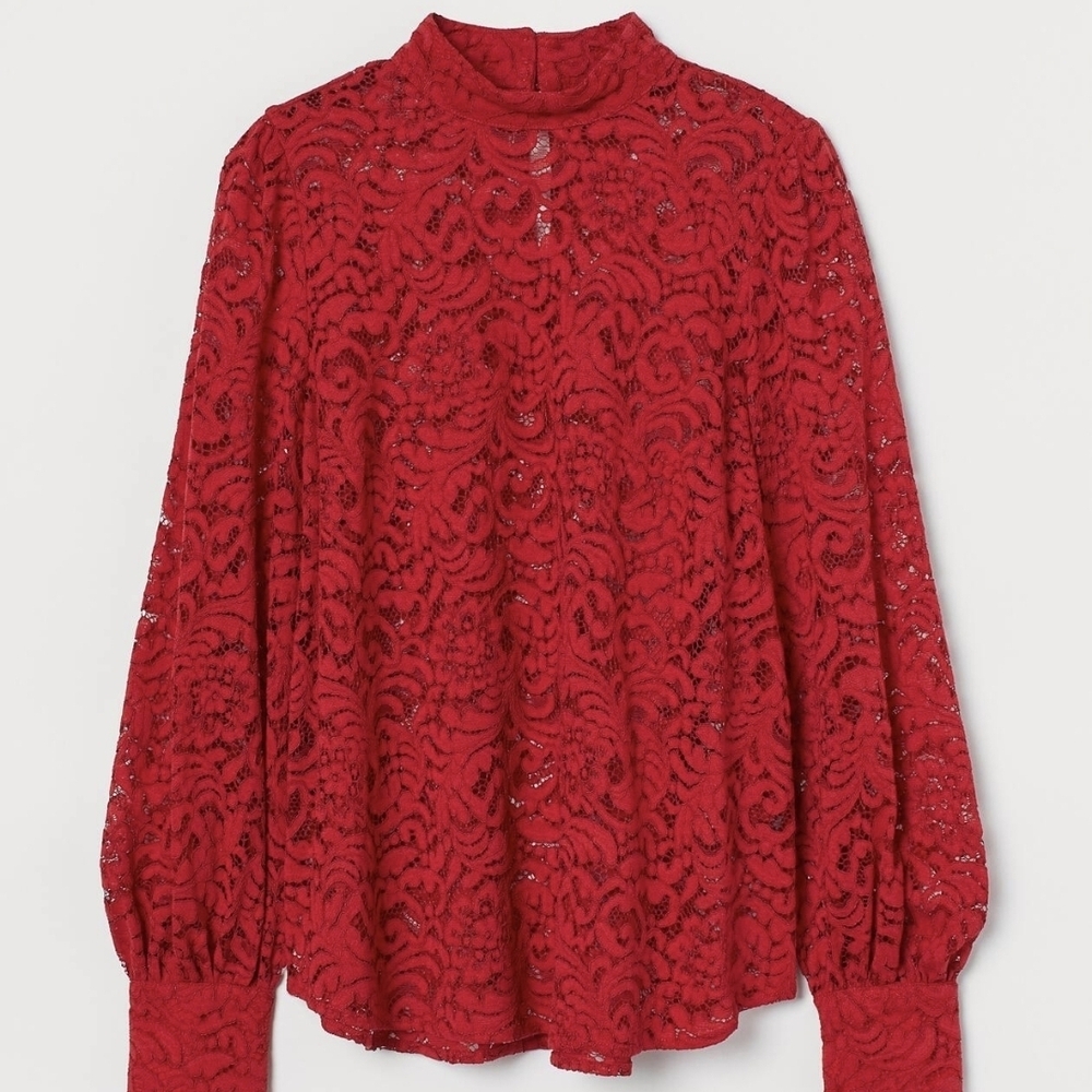 H&M Red Lace Crew Neck Blouse